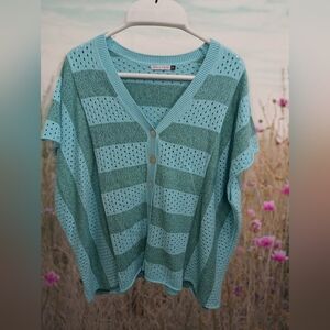 Light Blue Striped Knit Cardigan